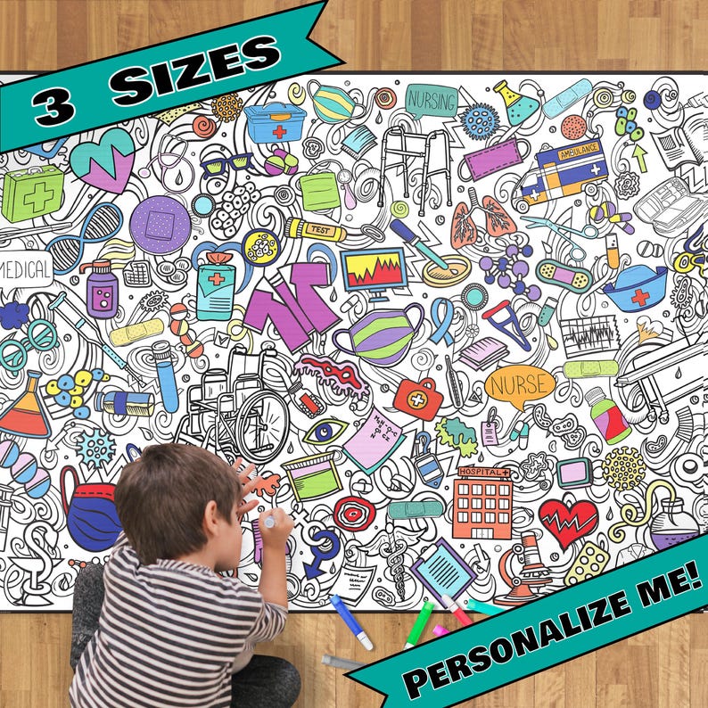 HUGE-MEDICAL THEME--Coloring Poster for Doctor's Offices, Medical Schools--3 Sizes--on Art-Quality Keepsake Paper! image 1