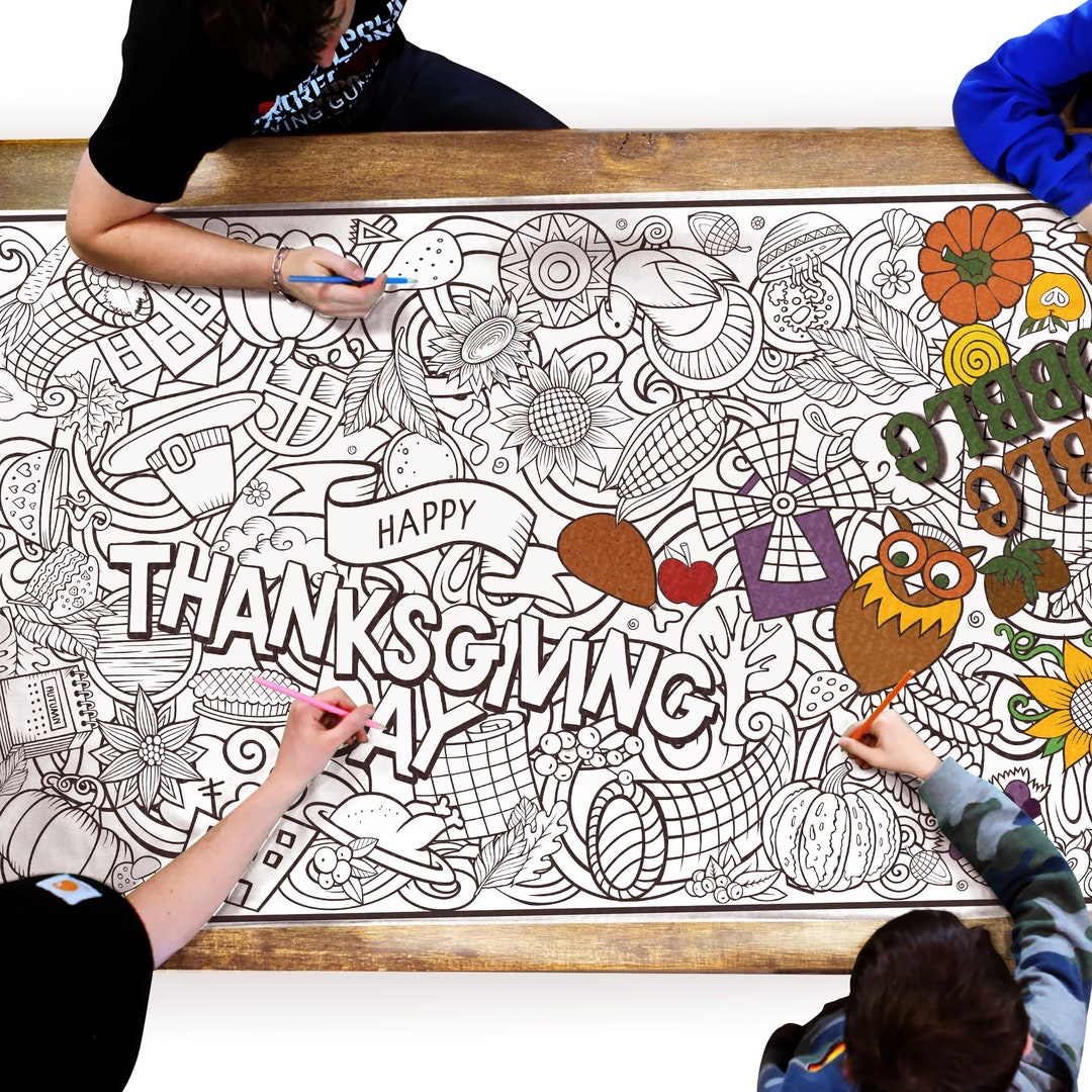 Printable Gobble Gobble Coloring Table Runner Digital Thanksgiving