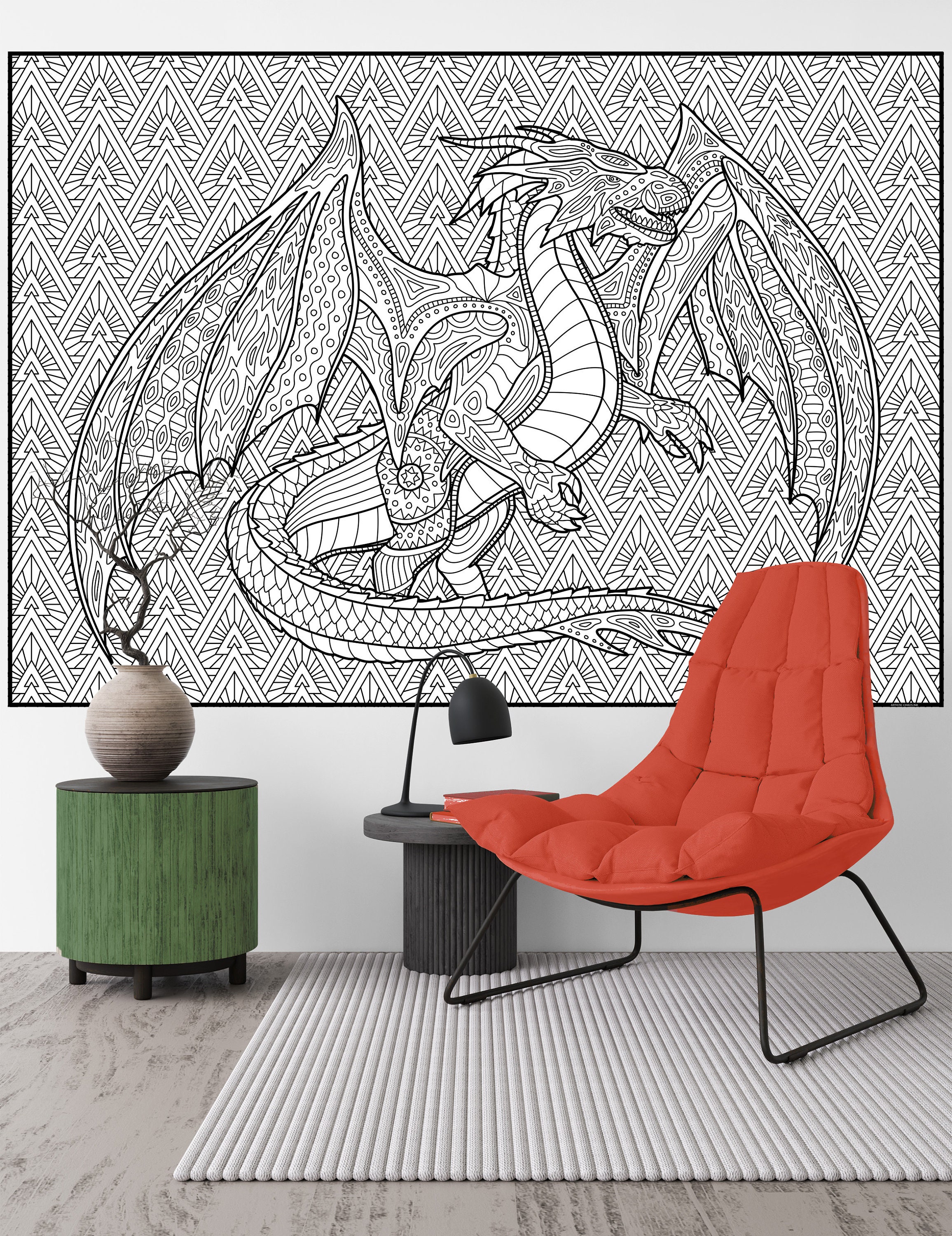 Dragon Coloring Page Giant Coloring Sheet With Name Dragon - Etsy
