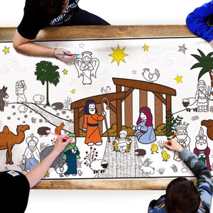 Nativity coloring table runner, giant coloring sheet, Christmas coloring page, classroom party activity, Christmas gift kids, activity mat