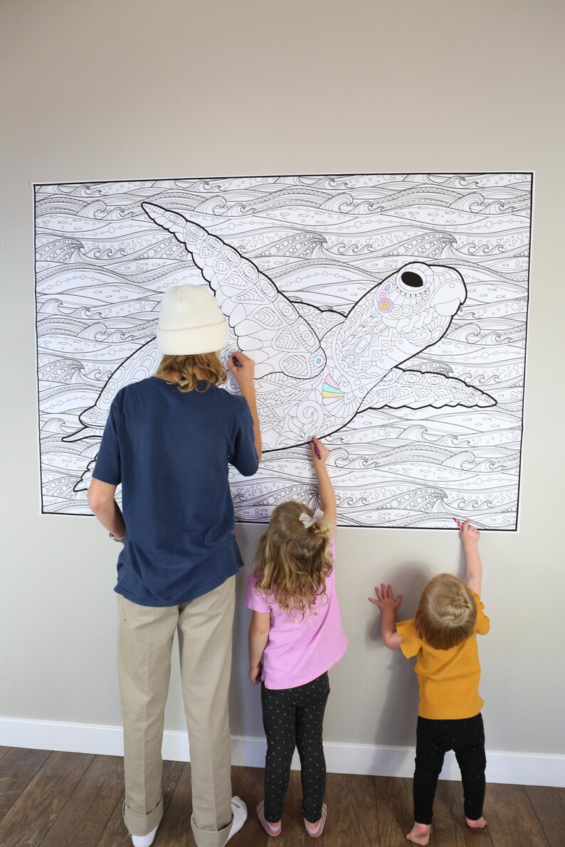 HUGE Coloring Poster–-TURTLE--Coloring Activity for Groups, Individuals, Kids, Adults--3 Sizes--on Art-Quality Keepsake Paper! image 9