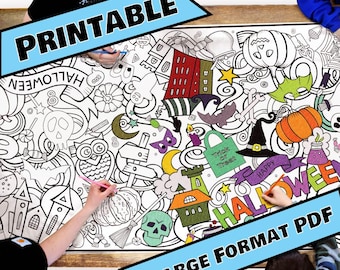 PRINTABLES--Halloween Hooligans Coloring Table Runner, Digital Halloween Coloring Page, Giant Coloring Sheet, Classroom Party Activity