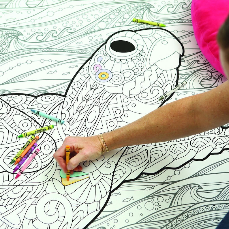 HUGE Coloring Poster–-TURTLE--Coloring Activity for Groups, Individuals, Kids, Adults--3 Sizes--on Art-Quality Keepsake Paper! image 2