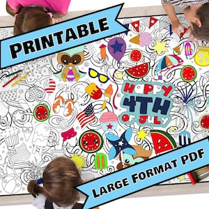 PRINTABLES--4th of July Coloring Table Runner, Digital Patriotic Coloring, Giant Coloring Sheet, BBQ activity, Independence Party Gift