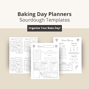 Planificador de masa madre digital con registro de inicio y plantilla de programa de horneado para panaderos caseros, principiantes y expertos.