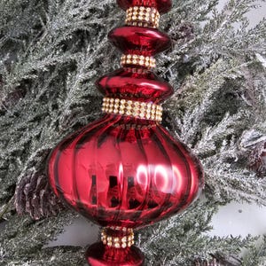 Red finial Jewel Glass Ornament, Christmas Tree,  Home Decor, Holiday Decorations