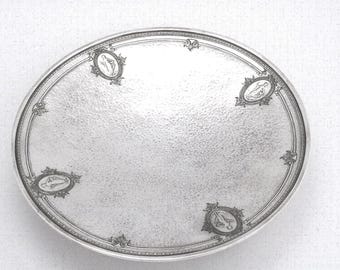 Watson Neoclassical Hammered Sterling Silver Footed Tray Repousse Figural