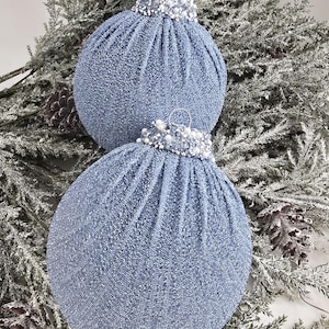 Blue Glitter Ornament, Pearls and Rhinestones, , Christmas Tree,  Home Decor, Holiday Decorations