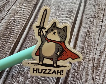 Huzzah, LARP, Role playing, renaissance, cat, kitty, cape, meme, Funny, Sticker
