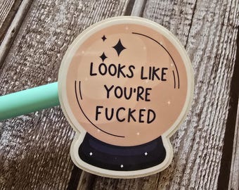 Looks Like You're Fucked, Crystal Ball, Funny, Pink, Sticker