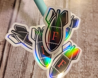 F Bomb, Funny, Hard Hat Sticker, Pun, Holographic Sticker