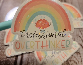 Professional Overthinker Sticker, Mental Health, Funny, Retro, Cute Sticker
