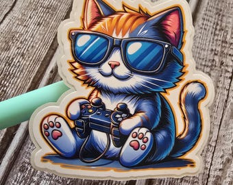 Kitty Cat Gamer, Game, retro, vintage, meow, meme, Funny, Sticker