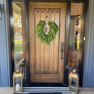 Norfolk Pine Christmas Wreath for Front Door With Bells, Minimalist