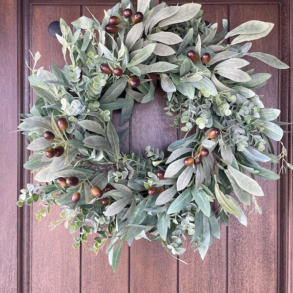 Olive Leaf Wreath, Everyday Door Decor, Greenery Wreath, Mother's Day Gift for Her, Country Farmhouse, Year Round Wreath, Housewarming Gift.