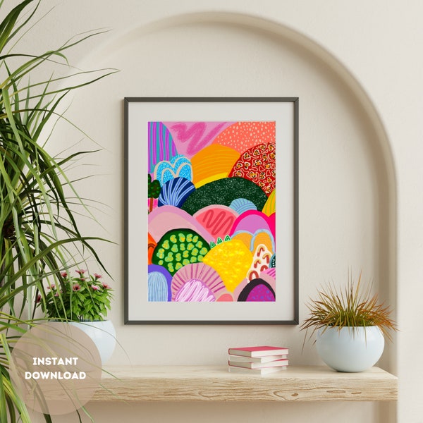Abstract Vibrant Colors, Abstract mountain art print, Colorful abstract art, Mixed media illustration, Modern wall art, Home art decor