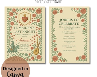 Renaissance Bachelorette Invitation: Medieval Bridal Shower, Editable Canva Template