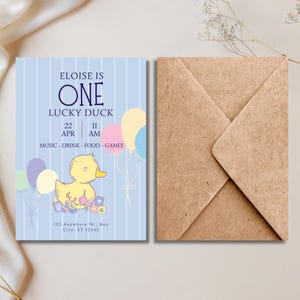 One Lucky Duck Birthday Invitation, Duck Hunting Theme Birthday Invite, One Lucky Duck Invite, Lucky Duck First Birthday Invite