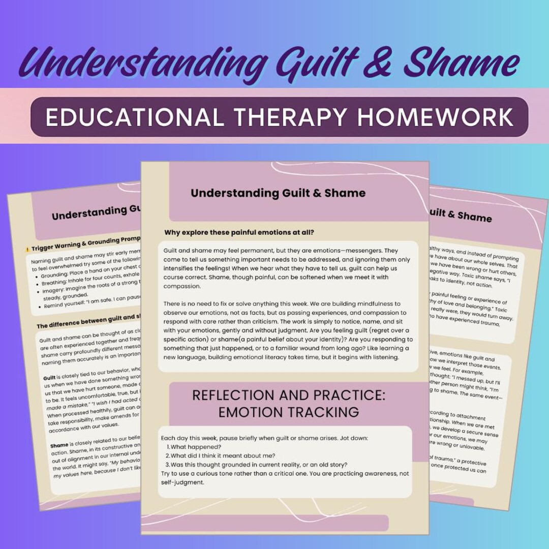 Therapy Homework Handout: Understanding Guilt and Shame - Etsy