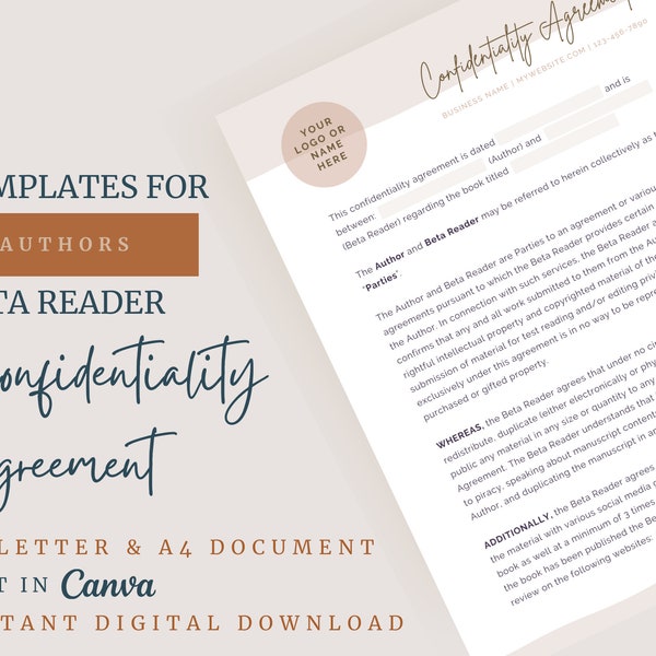 Beta Reader Confidentiality Agreement | Author Paperwork | Contract | Minimalist Design | Instant Digital Download | Canva Template