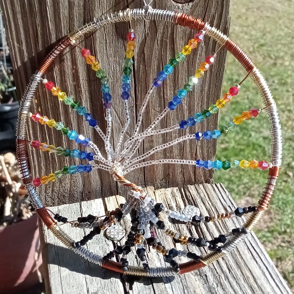 The Gradient Rainbow Tree of Life Beaded Suncatcher Sculpture