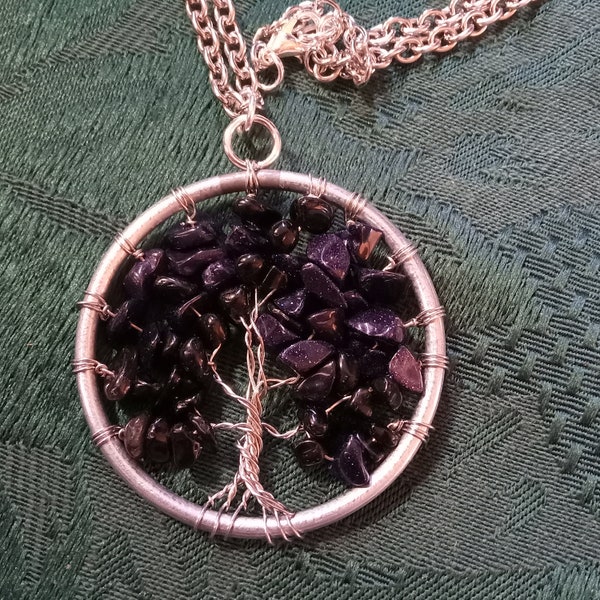 Tree of Life Made with Dark Purple Stones and Silver Wire (Blue Sandstone)