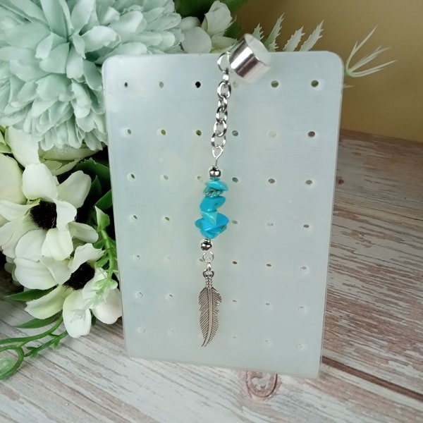 Turquoise and Silver Ear Cuff with Metallic Feather