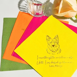 Tovaglioli neri personalizzati per matrimonio con animali domestici in lamina d'oro, tovaglioli colorati per feste, tovaglioli illustrati personalizzati per cani, decorazioni per matrimoni, tovaglioli per fidanzamento