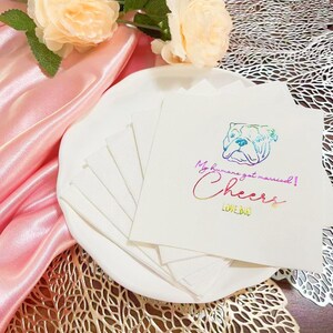 Custom Dog Illustrated Cocktail Napkins, Gold Foil Wedding Napkins, Wedding Pet Napkin,  Rainbow Foil Custom Napkin, Party/Shower Decor