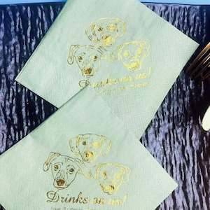 Personalized Pet Illustrated Gold Foil Cocktail Napkins, Custom Wedding Napkins, Shower Napkin, Engagement Napkins, Birthday Party Napkins