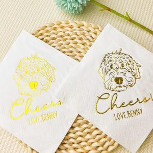 Tovaglioli da matrimonio personalizzati con illustrazioni di cani in lamina d'oro, tovaglioli da cocktail personalizzati per animali domestici, tovaglioli da matrimonio con gatti, tovaglioli da cocktail per cani