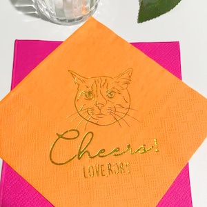 Custom Pet Gold Foil Wedding Napkins, Cat Wedding Napkins, Custom Pet Cocktail Napkins, Customized Cat Napkins, Custom Pet Gold Foil Napkins