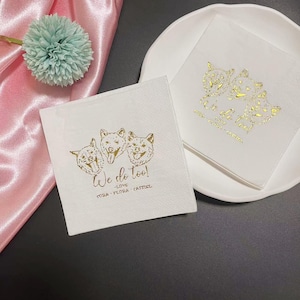 Personalized Pet Illustrated Gold Foil Cocktail Napkins, Custom Dog Wedding Napkins, Cat Wedding Napkins, Party Napkins, Birthday Napkins