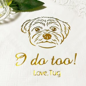 Custom Illustrated Gold Foil Dog Wedding Napkins, Custom Pet Wedding Napkins, Personalized Napkins, Custom Cocktail Napkins, Wedding Decor