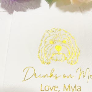 Tovaglioli da matrimonio personalizzati con illustrazioni di cani in lamina d'oro, tovaglioli da cocktail personalizzati per animali domestici, tovaglioli da matrimonio con gatti, tovaglioli da fidanzamento personalizzati