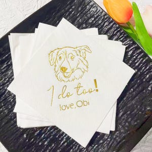 Tovaglioli per matrimonio con cani illustrati personalizzati, tovaglioli per matrimonio con animali domestici in lamina d'oro personalizzati, tovaglioli personalizzati, tovaglioli da cocktail personalizzati, tovaglioli per feste