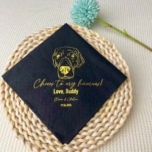 Custom Gold Foil Pet Wedding Napkins,  Custom Cocktail Napkins, Personalized Party Napkins，Custom Illustrated Dog Wedding Napkins