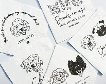 Custom Illustrated Dog | Wedding Napkins |Custom Pet Wedding Napkins |Pet Cocktail Napkins |Custom napkins wedding |Wedding cocktail napkins