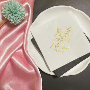 Custom Gold Foil Pet Wedding Napkins, Customized Cat Napkins,  Wedding Anniversary Decor, Gift For Pet Lovers, Custom Cat Party Napkins
