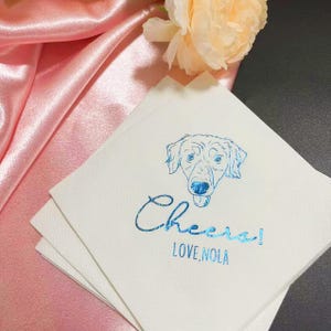 Tovaglioli personalizzati per matrimonio con cani illustrati in lamina blu, tovaglioli da cocktail personalizzati in lamina blu, decorazioni per feste/doccia, tovaglioli in lamina d'oro, tovagliolo per il pranzo