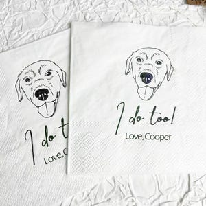 Custom Illustrated Dog Black Foil Wedding Napkins, Personalized Pet Gold Foil Cocktail Napkins,Shower Napkins, Christmas/Engagement Napkins