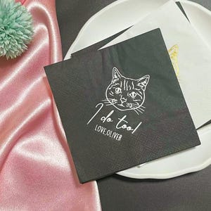 Custom Cat Cocktail Napkins, Dog Wedding Napkins, Customized Dog Napkins, Custom Pet Gold Foil Wedding Napkins, Wedding Decor