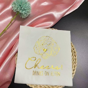 Custom Dog Illustrated Wedding Napkins, Personalized Pet Gold Foil Cocktail Napkins, Party Napkins, Birthday Napkins, Napkins Decor