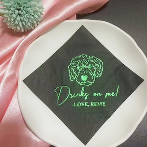 Tovaglioli da matrimonio personalizzati per animali domestici in lamina d'oro, tovaglioli per feste personalizzati, tovaglioli da cocktail neri personalizzati, decorazioni per matrimoni/doccia, regali di nozze speciali