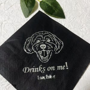 Custom Gold Foil Dog Wedding Black Napkins, Party Pet Napkins, Custom Illustrated Dog Napkins, Wedding Decor, Shower Napkins, Party Napkin