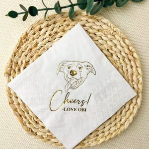Custom Gold Foil Pet Wedding Napkins, Custom Illustrated Dog Wedding Napkins, Custom Cocktail Napkins, Personalized Party Napkins