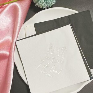 Personalized Pet Illustrated Gold Foil Cocktail Napkins, Cat Wedding Napkins, Party Napkins, Birthday Napkins, Custom Cat Wedding Napkins