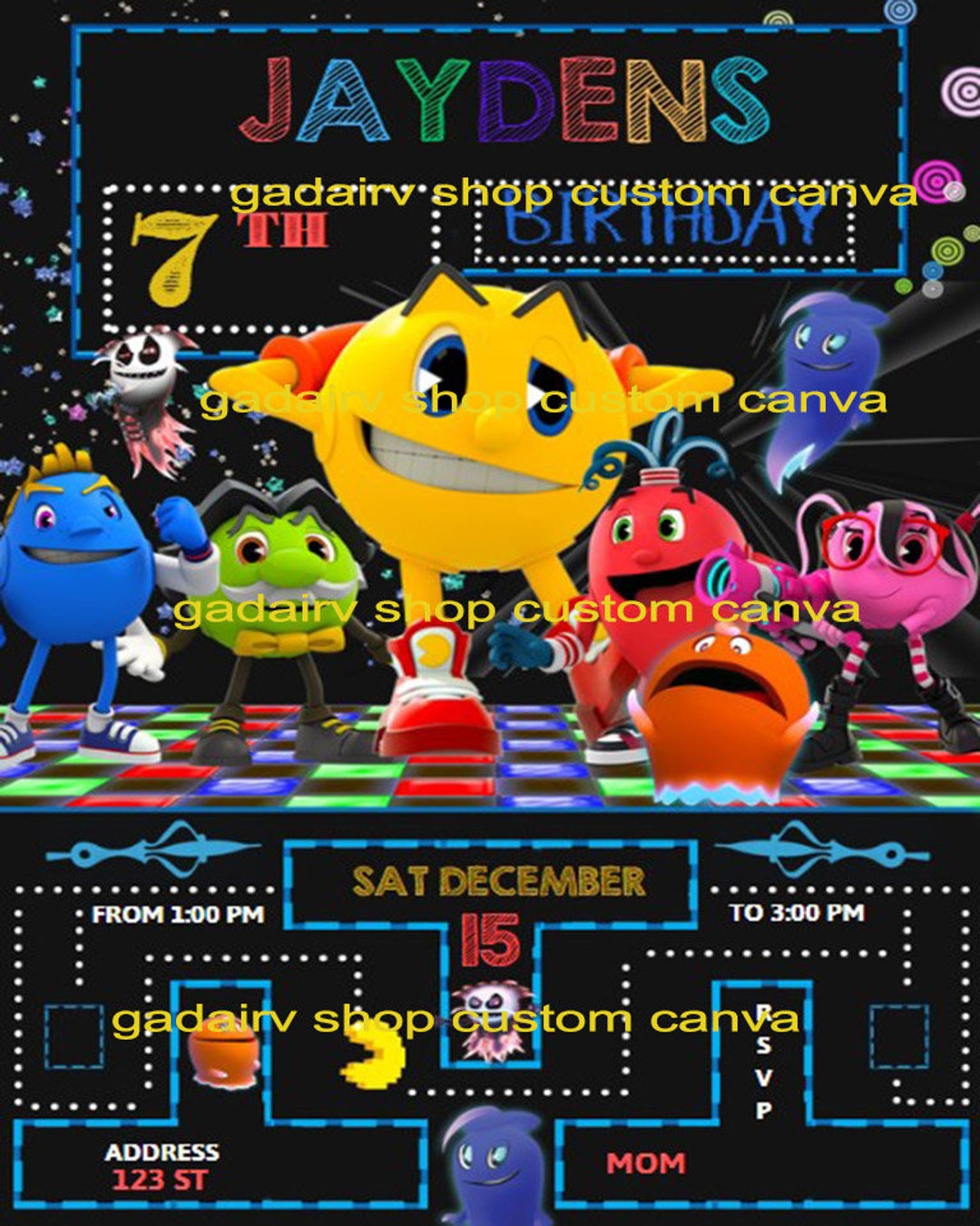 Canva Template Editebale Pacman Birthday Party Invitation - Etsy