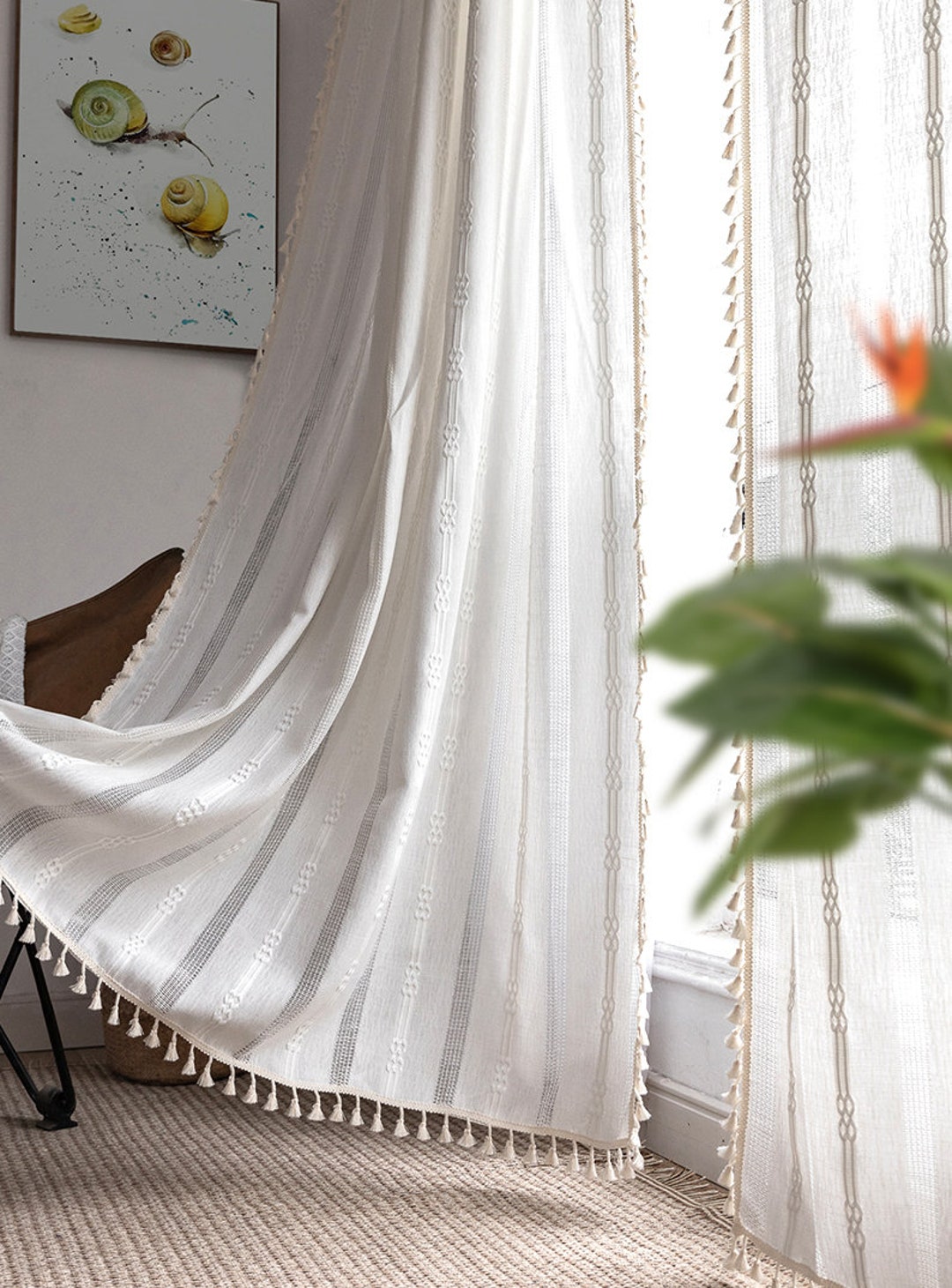 Vintage Farmhouse Curtains Boho Style Cotton Linen White Etsy