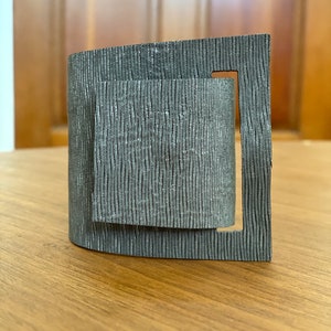 Pewter Subtle Metallic Curves Pattern Leather Cuff Bracelet - Feed-through Button Head Stud Closure